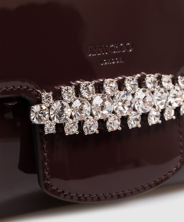 Jimmy Choo Бордовий шкіряний лакований клатч Bing BINGWALLETCHAINRMR зображення 4