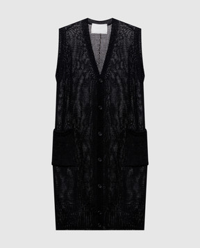 Intoca Черный удлиненный жилет из льна 261LILLVEL0103