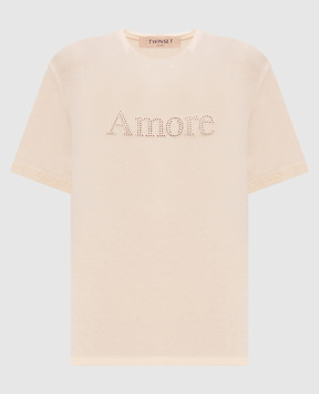 Twinset Бежева футболка з вишивкою 261TP2343