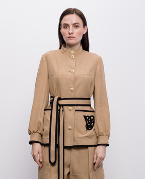 Valentino Коричневый жакет с льном 8B3CJ3T69EK