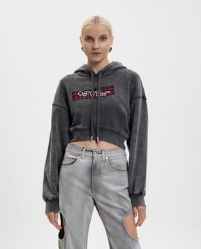 Off-White Серое укороченное худи Bookish Crop с логотипом OWBB056F25FLE003