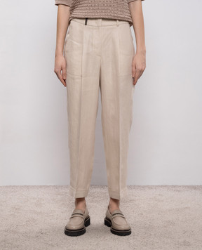 Peserico Бежевые брюки из льна A0404302606