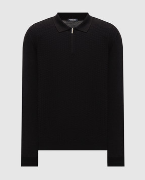 Bertolo Cashmere Черное поло из шерсти и шелка с фактурным узором 90247300251458