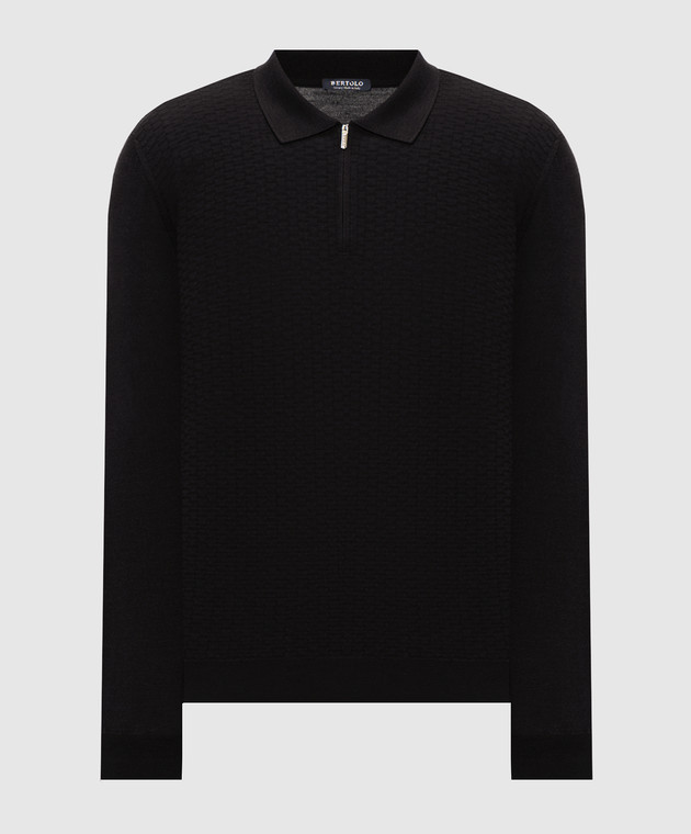 Bertolo Cashmere Черное поло из шерсти и шелка с фактурным узором 90247300251458