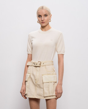 Balmain Бежевая футболка с шелком GF0ALB30KJ53