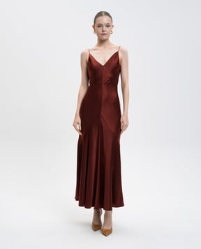 Gabriela Hearst Коричнева сукня міді Brigita з шовку 1254148S096