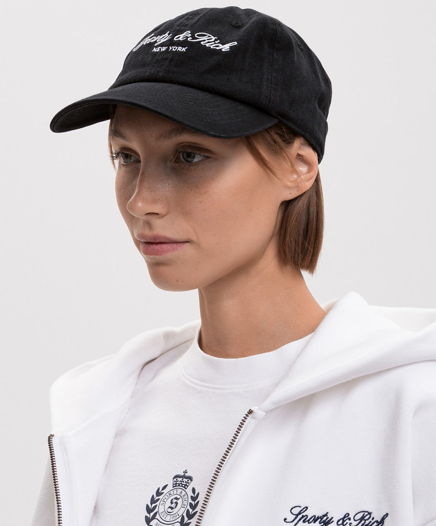 Sporty & Rich Чорна кепка з вишивкою логотипа AC04071329BA02 зображення 2