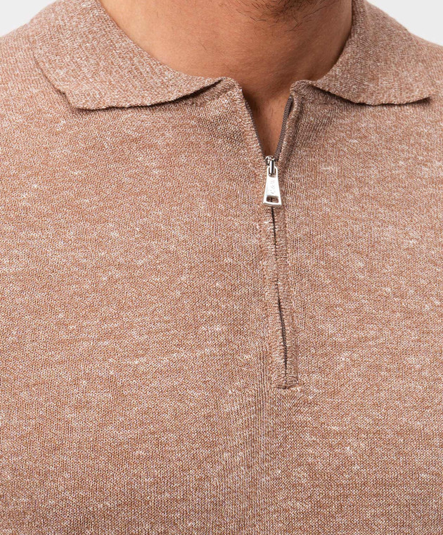 Cashmere&Whiskey Коричневе поло з льоном MS004 зображення 5