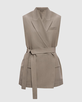 Brunello Cucinelli Коричневий жилет на запах з льоном MH1267754