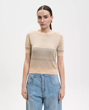 Ermanno Scervino Бежевий топ з шовком у візерунок D485L754LWK
