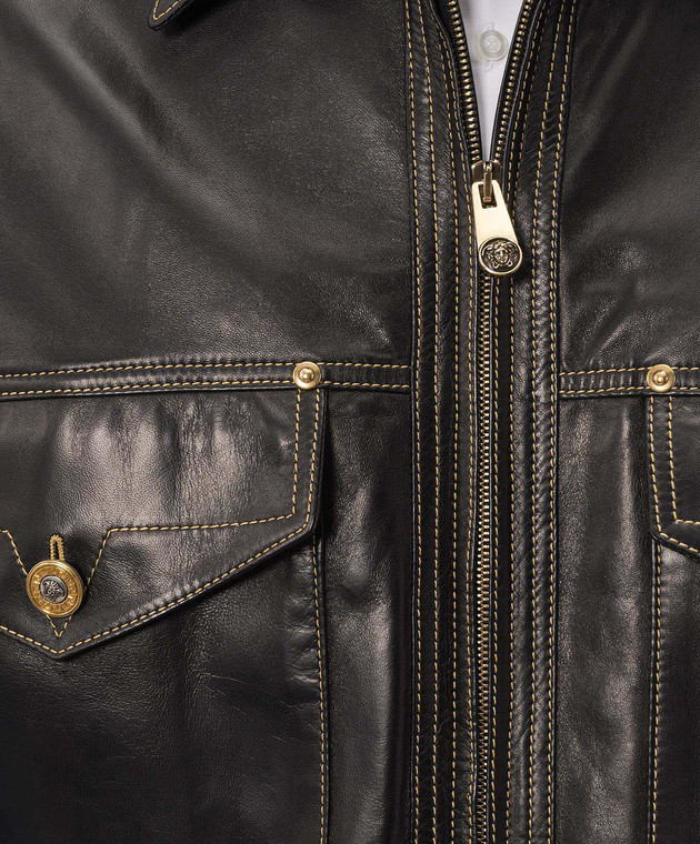 Versace Чорна шкіряна куртка 10257781A18381 зображення 5