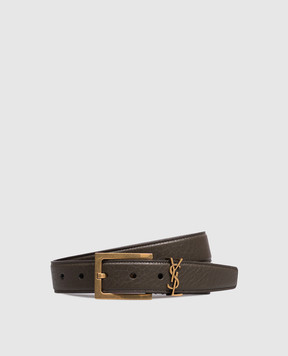 Saint Laurent Коричневый кожаный ремень с монограммой логотипа 789588AACYT