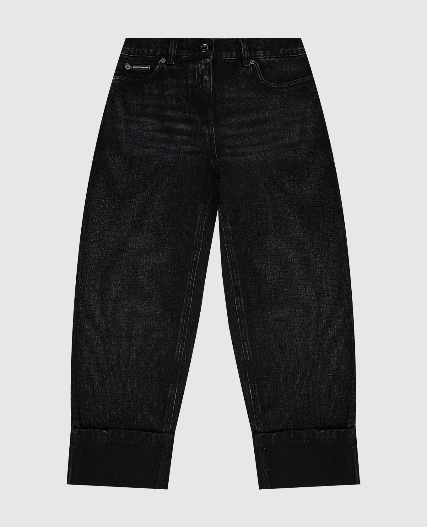 

Детские черные джинсы с отворотами, Черный, Джинсы