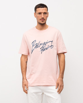 Balmain Розовая футболка с принтом логотипа GH1EG000BD41