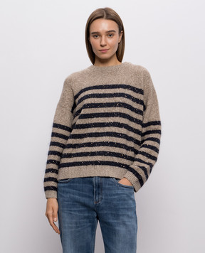 Brunello Cucinelli Коричневый свитер из шерсти в кашемире в полоску MGY563700P