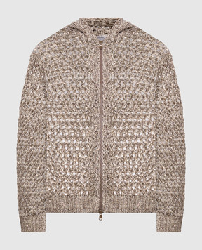 Brunello Cucinelli Коричневый ажурный кардиган с шелком и льном MEA345606P