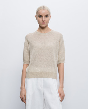 Brunello Cucinelli Бежевий в'язаний топ з льону з паєтками MDT746400