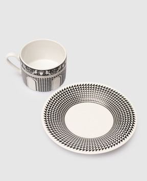 Fornasetti Белый фарфоровый набор для чая Facciata Quattrocentesca с чашкой и блюдцем P39X200