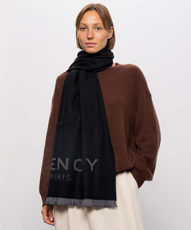 Givenchy Чорний палантин з вовни та кашеміру 710010176001 зображення 2