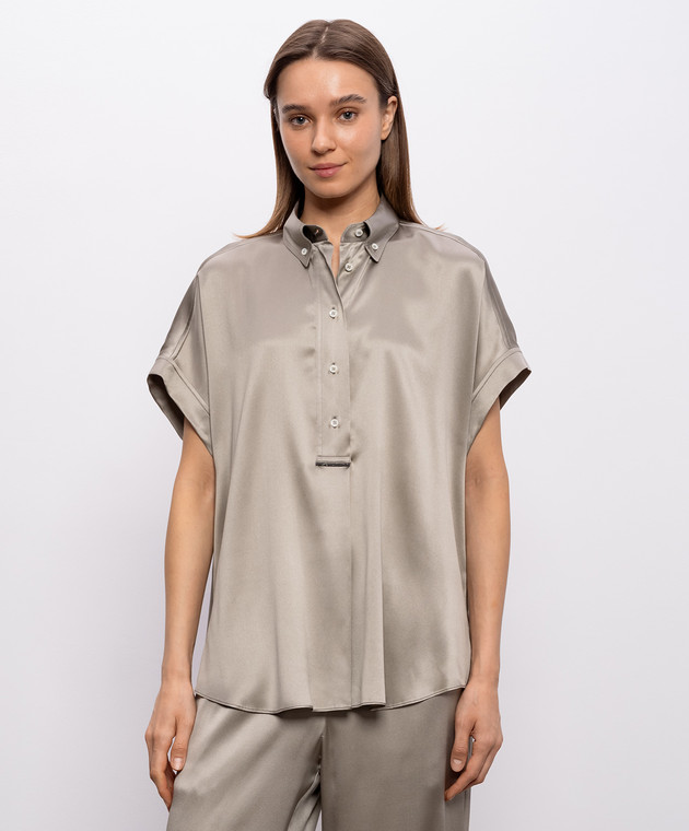Brunello Cucinelli Блуза кольору хакі із шовку M0C59RA915 зображення 3