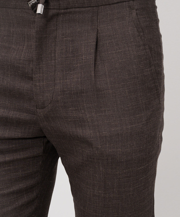 Enrico Mandelli Коричневые брюки из шерсти, шелка и льна GYM02B6020 изображение 5