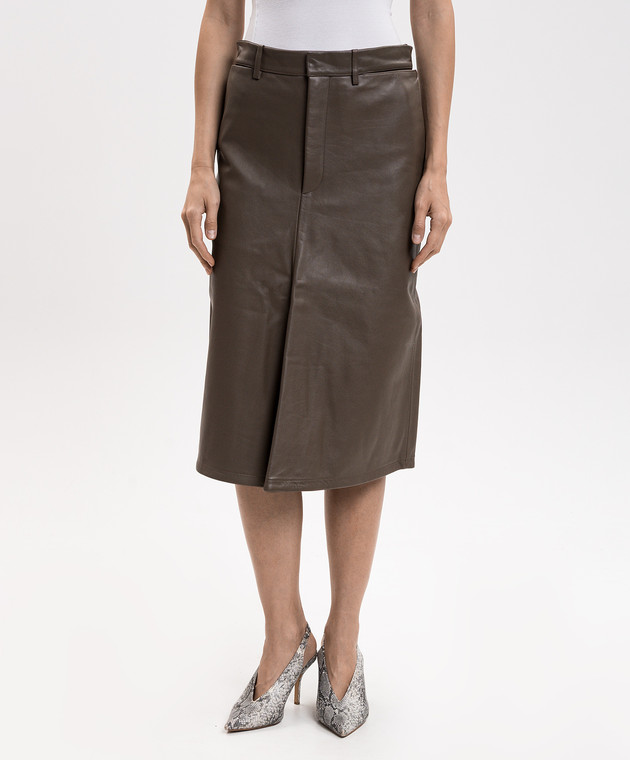 Victoria Beckham Коричнева шкіряна спідниця 1426LSK007677A зображення 3