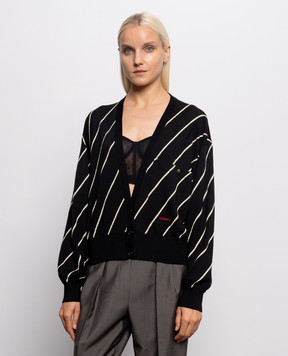 Versace Черный кардиган из шерсти в полоску 10253441A18351
