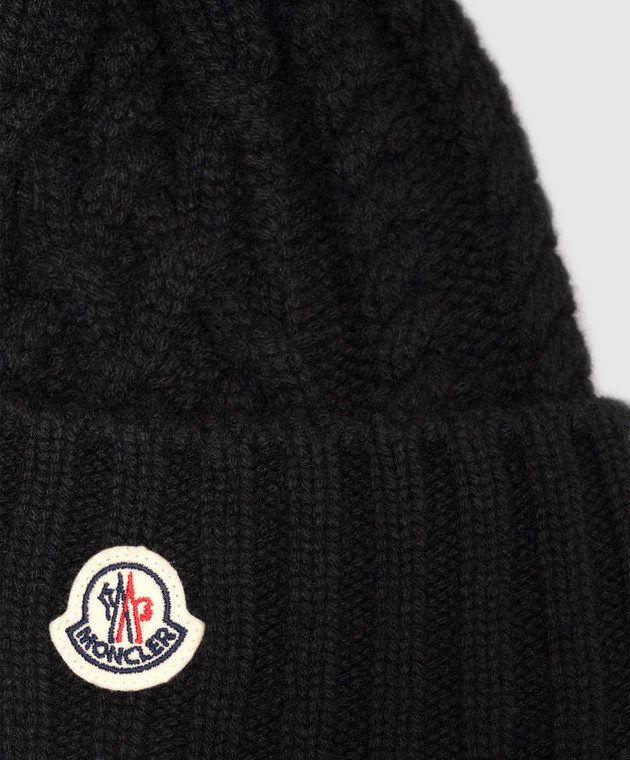 Moncler Чорна шапка з вовни і кашеміру з помпоном L20933B00041M4506 зображення 4
