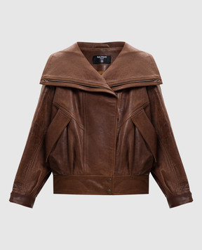 Balmain Коричнева шкіряна куртка GF0TD230LE37