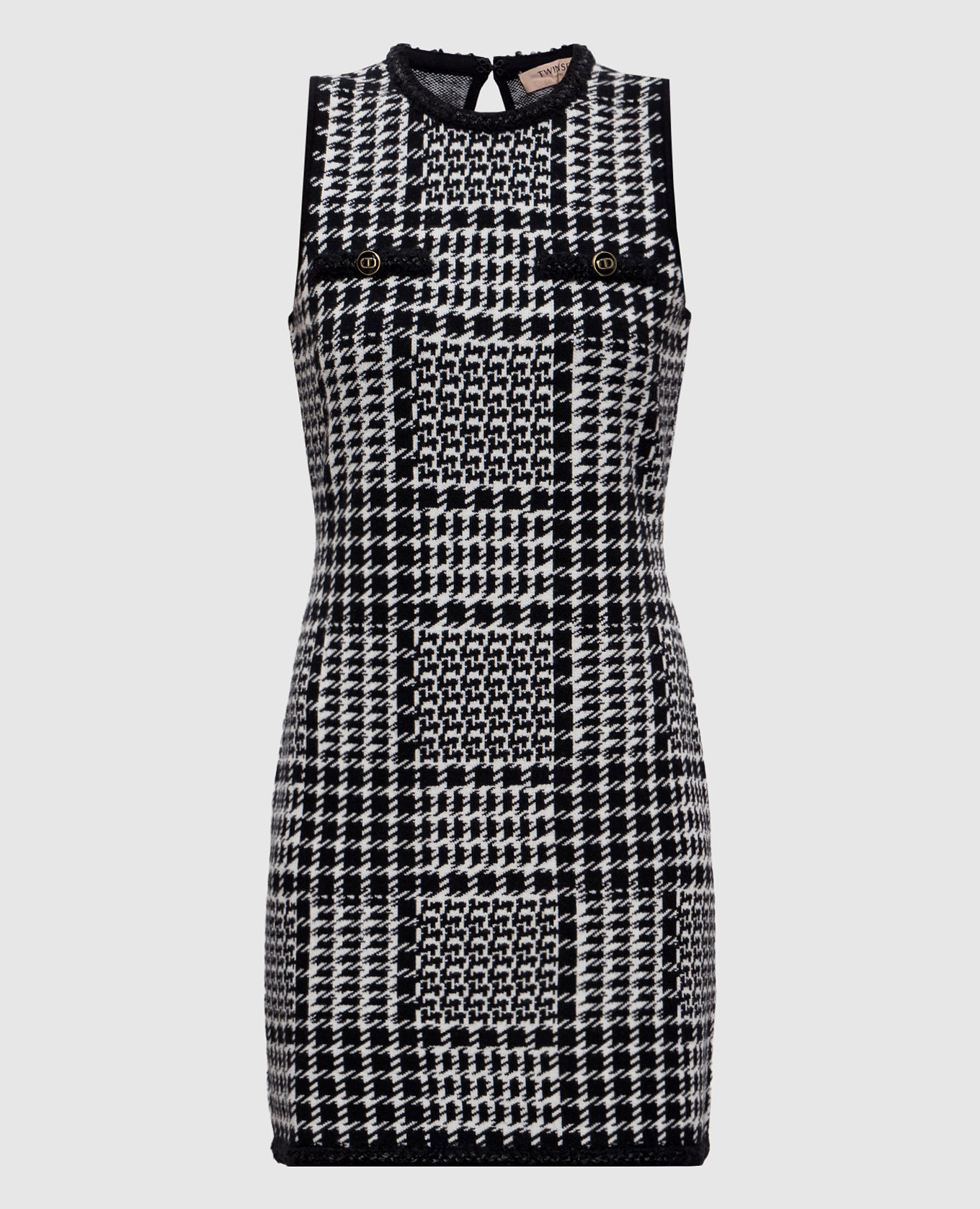 

Черное платье мини с шерстью в узор, Черный, Повседневные платья