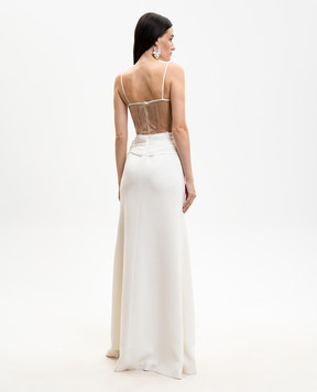 David Koma Платье-бюстье с пайетками и цветочной аппликацией цвета айвори RE26DK49DL