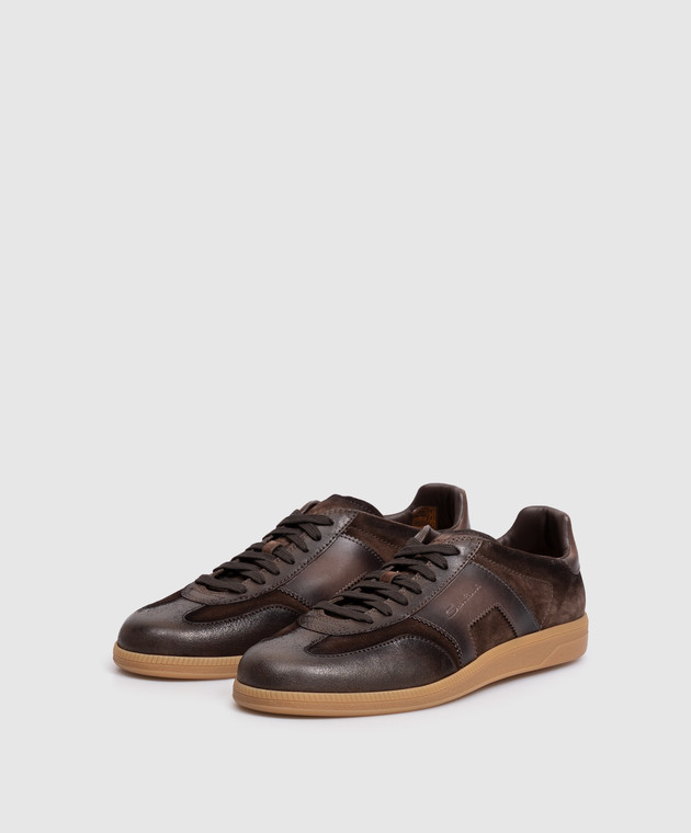 Santoni Коричневые замшевые кеды с винтажным эффектом MBPL22251FARTGEU изображение 2