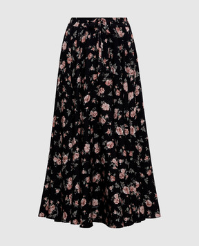 Dolce&Gabbana Чорна спідниця міді із шовку в квітковий принт F4DBGTFSA8C