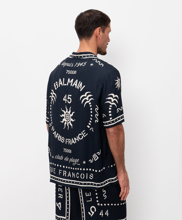 Balmain Синяя рубашка с принтом GH0HN130VI80 изображение 4