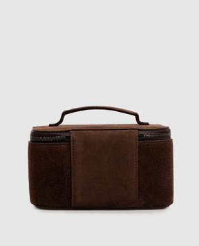 Brunello Cucinelli Коричневая замшевая косметичка с тиснением логотипа MWDLM2728