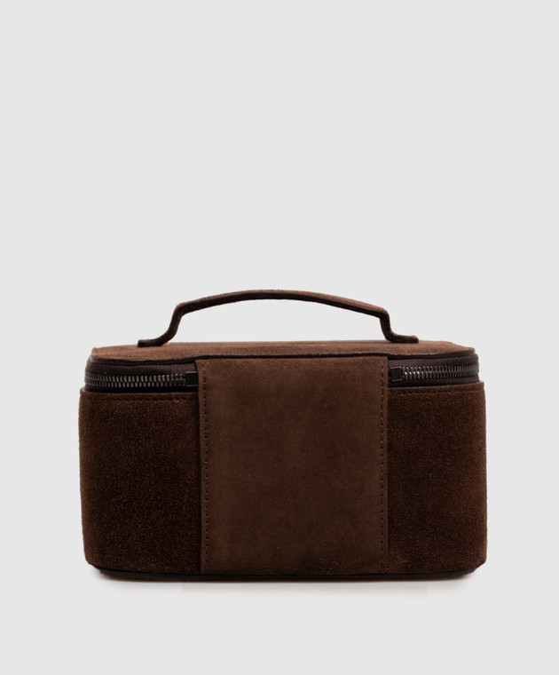 Brunello Cucinelli Коричневая замшевая косметичка с тиснением логотипа MWDLM2728 изображение 2