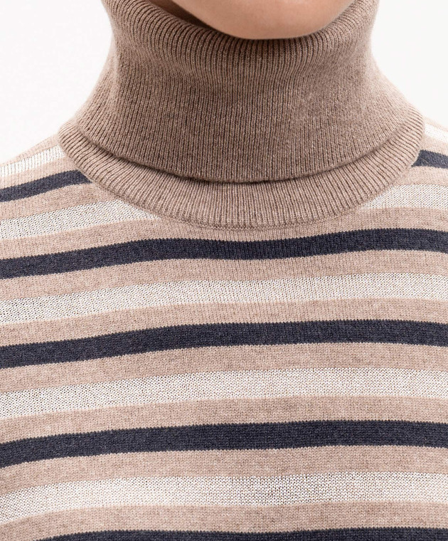Brunello Cucinelli Бежевий гольф з вовни, кашеміру та шовку в смужку M16221903P зображення 5
