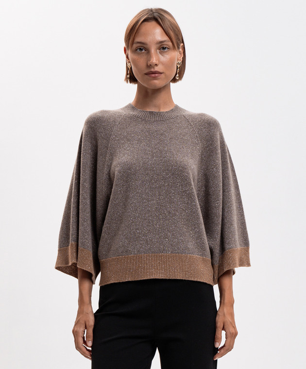 Twinset Коричневый джемпер из шерсти и кашемира с люрексом 262TP3511 изображение 3