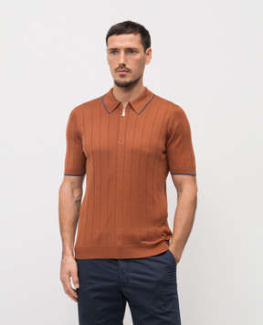 Enrico Mandelli Коричневе поло із шовку з логотипом 3K066A5675