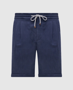 Brunello Cucinelli Сині шорти з льоном з відворотами MH255U0020