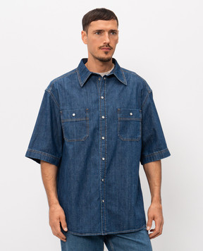 Dolce&Gabbana Синя джинсова сорочка з металевою пластиною G5OD3DG8OM1