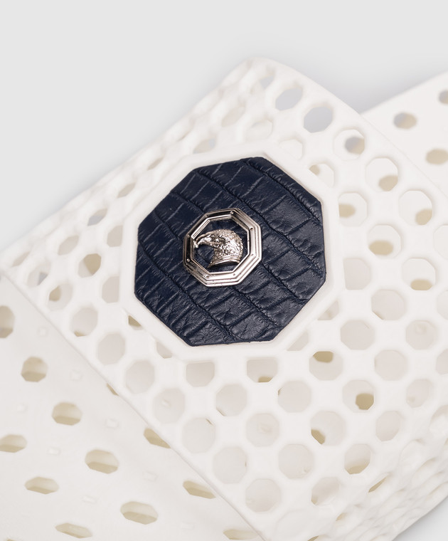 Stefano Ricci Білі перфоровані слайдери зі шкіряними вставками UT50G776CS зображення 5