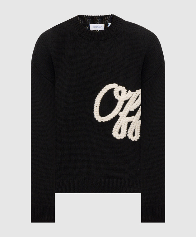Off-White Черный свитер из шерсти с фактурной вышивкой логотипа 44MHE212F26K002