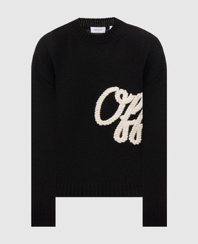Off-White Черный свитер из шерсти с фактурной вышивкой логотипа 44MHE212F26K002