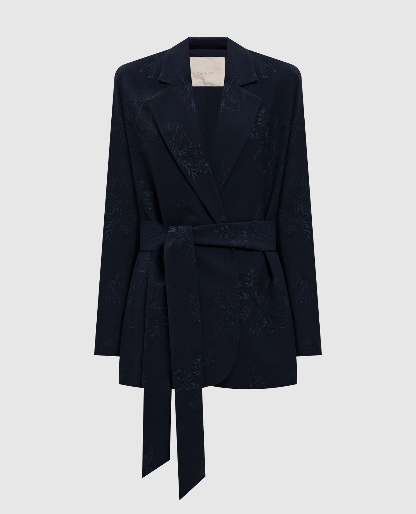 Синий жакет на запах с вышивкой