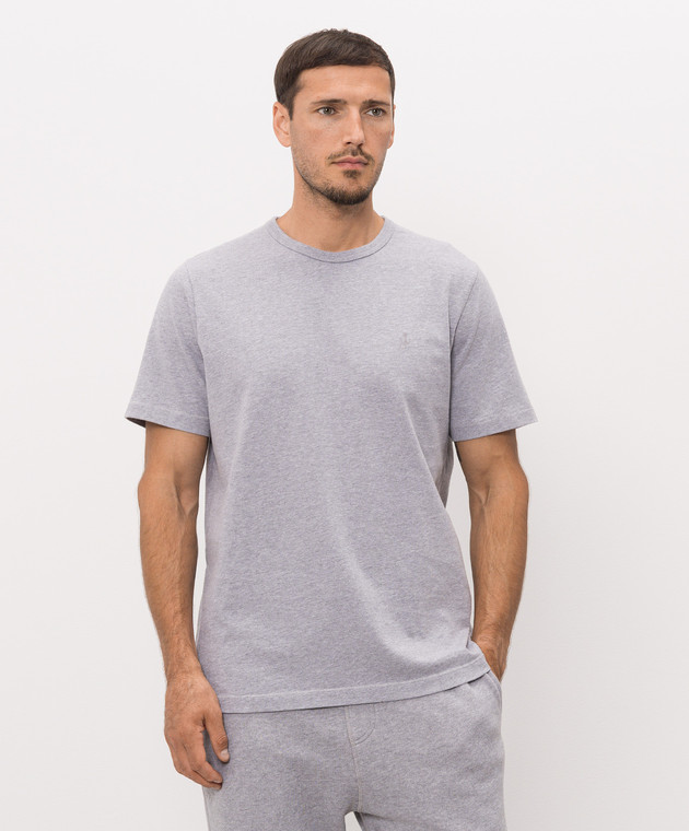 JW Anderson Серая меланжевая футболка с вышивкой монограммы JT0331PG1937 изображение 3