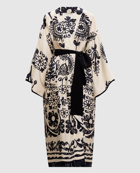 Maurizio Бежева сукня-кімоно із шовку в принт MZS6W07010381