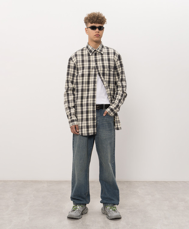 Balenciaga Рубашка цвета айвори в клеточку A001ZSTUM33 изображение 2