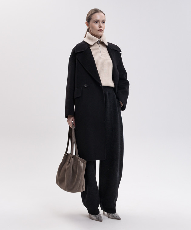 Max Mara Черное двубортное пальто BRUNO из шерсти и кашемира SMMBRUNO изображение 2