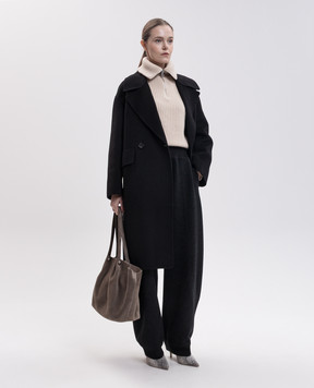 Max Mara Черное двубортное пальто BRUNO из шерсти и кашемира SMMBRUNO